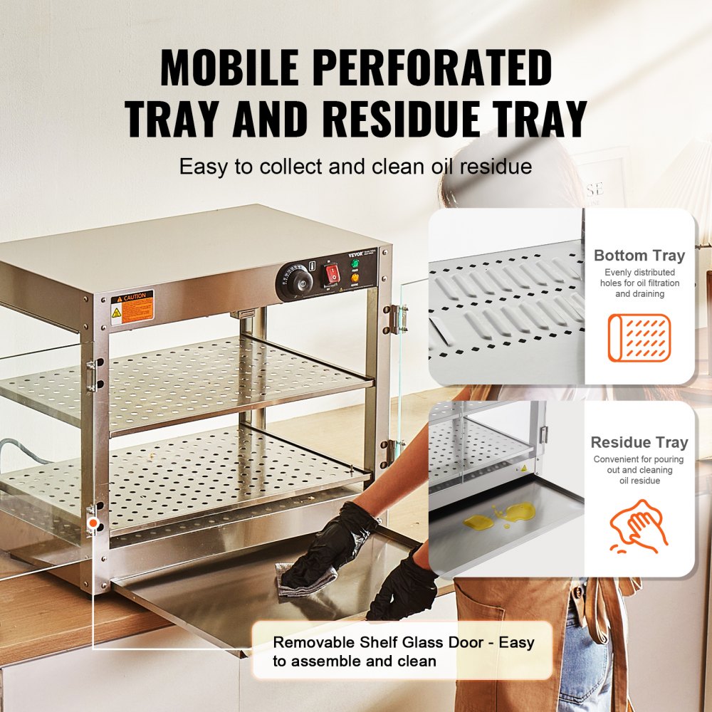 NB-02 - Stainless Steel Food Warmer Display with 2 Adjustable Shelves