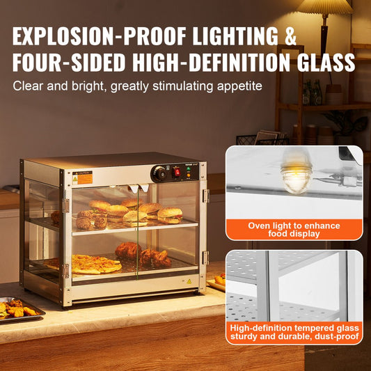 NB-02 - Stainless Steel Food Warmer Display with 2 Adjustable Shelves