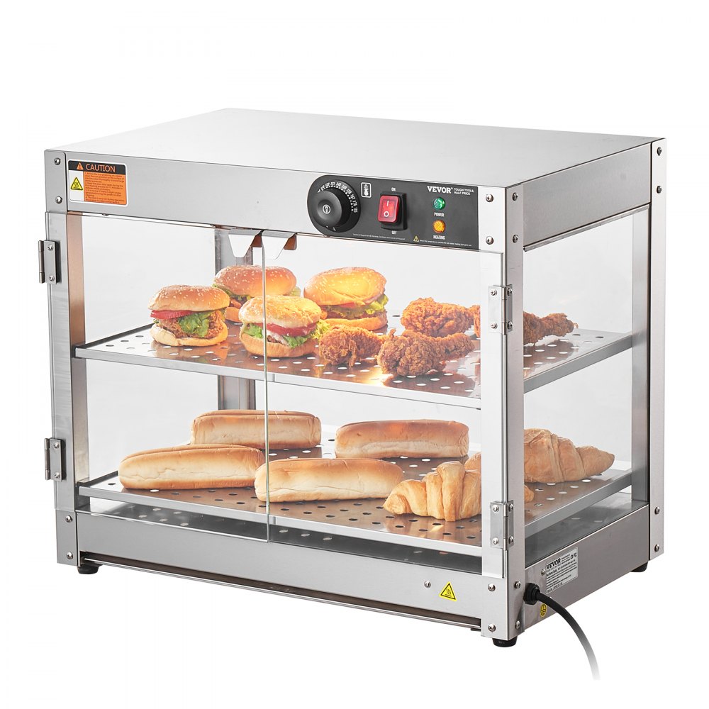 NB-02 - Stainless Steel Food Warmer Display with 2 Adjustable Shelves
