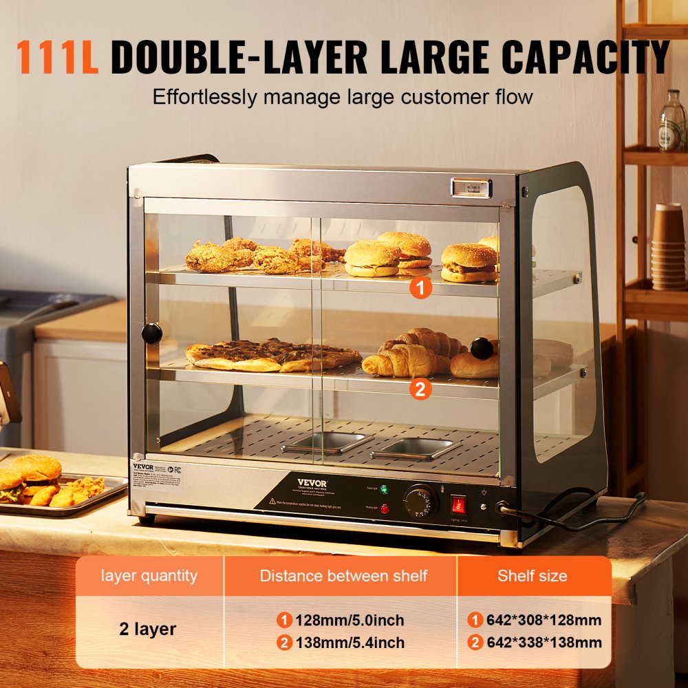 SC-F802 - Insulated Food Warmer Display with 2 Adjustable Shelves