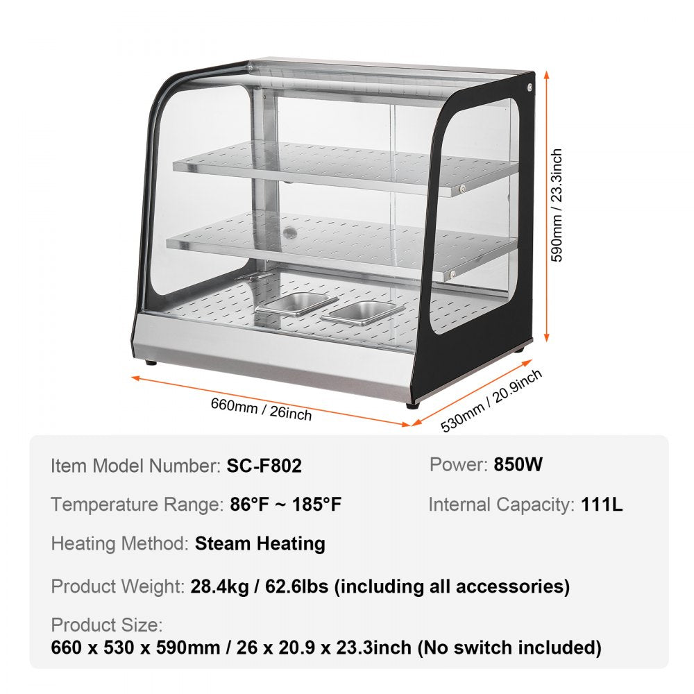 SC-F802 - Insulated Food Warmer Display with 2 Adjustable Shelves