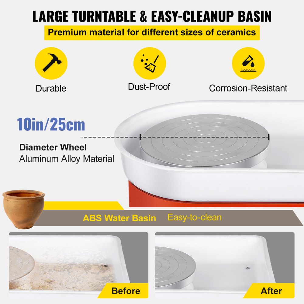 010643747401 - Compact 9.8" Pottery Wheel with Manual Speed Control