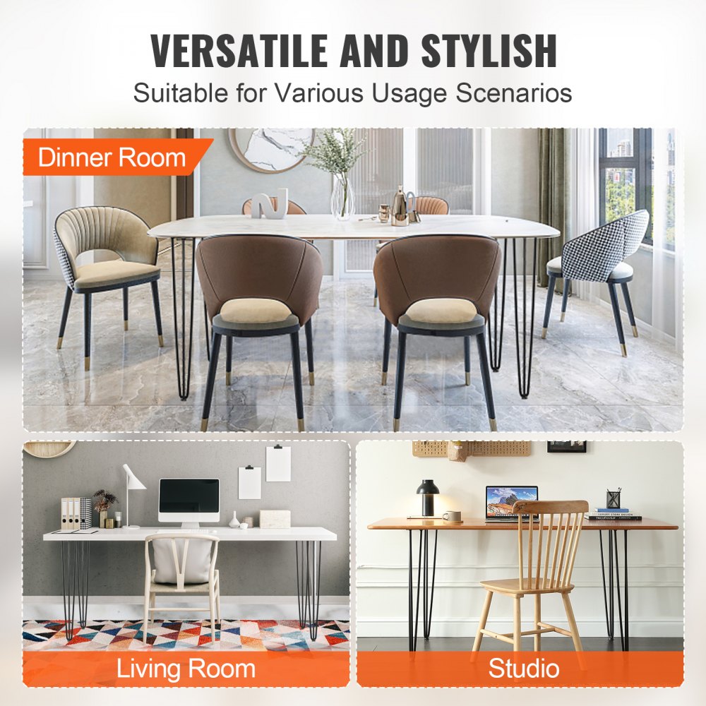 T6713-28 - 28" Steel Hairpin Table Legs with Anti-Wobble Design, 900 lbs Capacity