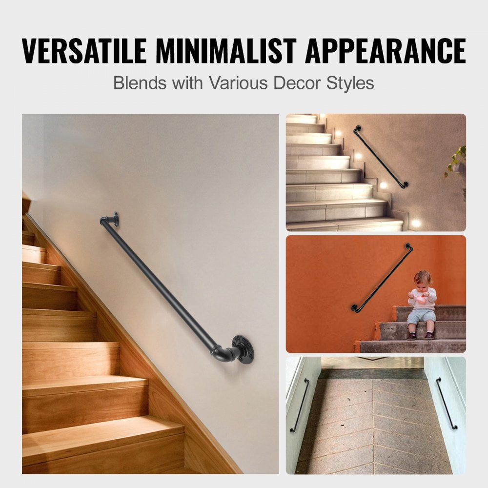 VV-GYGFS-HS3YC - 3FT Wall-Mounted Carbon Steel Stair Handrail, 440lbs Capacity