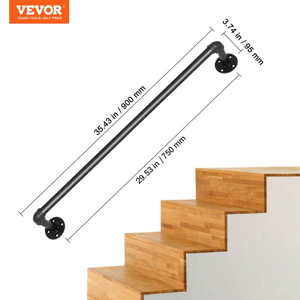 VV-GYGFS-HS3YC - 3FT Wall-Mounted Carbon Steel Stair Handrail, 440lbs Capacity