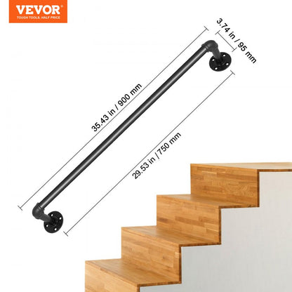 VV-GYGFS-HS3YC - 3FT Wall-Mounted Carbon Steel Stair Handrail, 440lbs Capacity