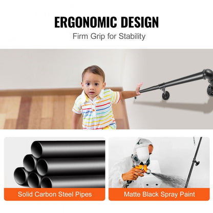 VV-GYGFS-HS5YC - 5FT Carbon Steel Handrail, 440lbs Capacity, Stylish Design