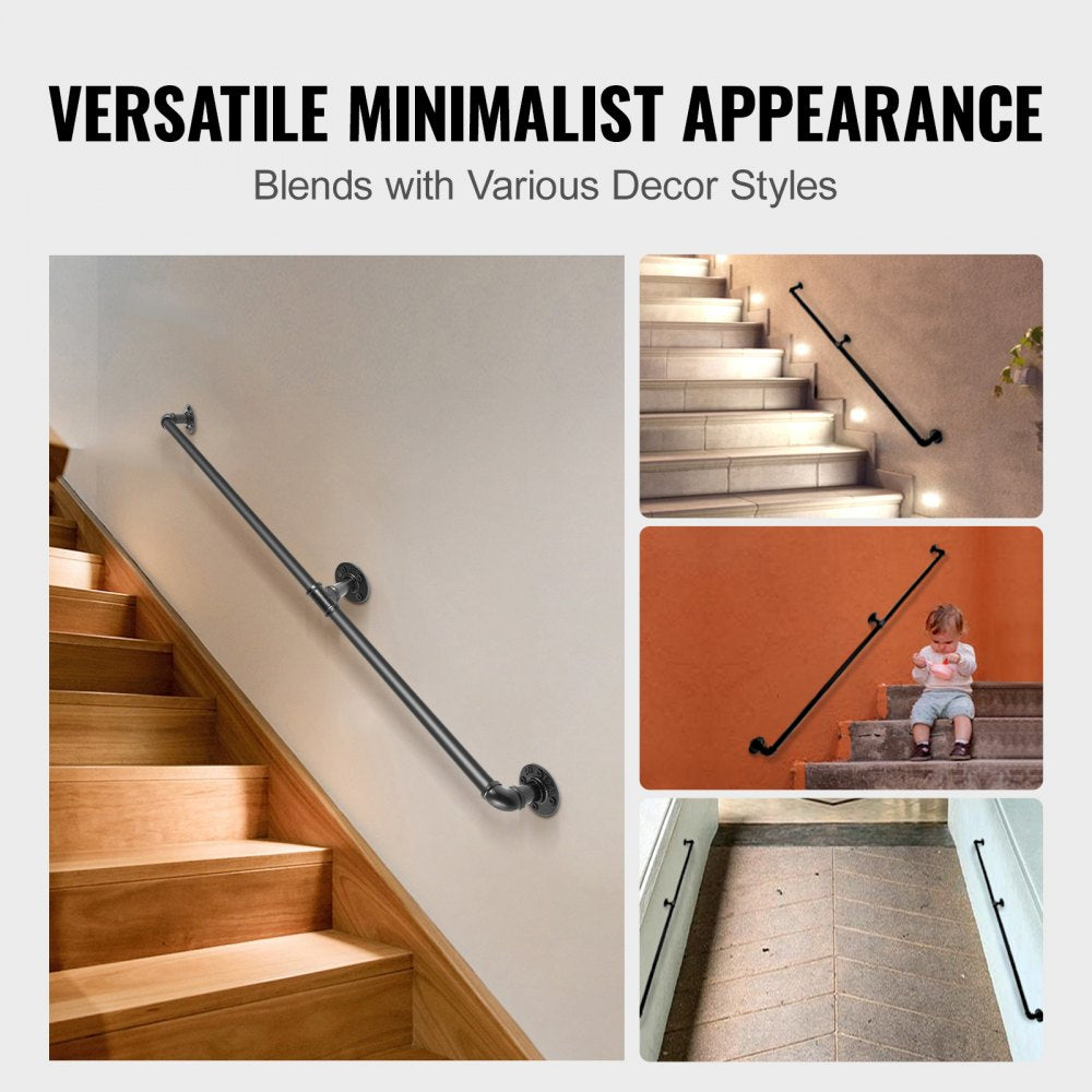 VV-GYGFS-HS5YC - 5FT Carbon Steel Handrail, 440lbs Capacity, Stylish Design