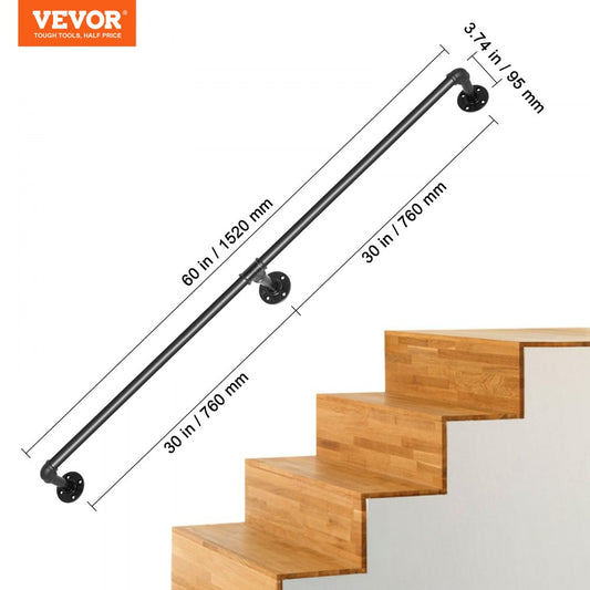VV-GYGFS-HS5YC - 5FT Carbon Steel Handrail, 440lbs Capacity, Stylish Design