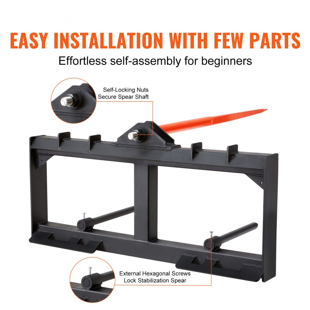 WBS-012 - 49" VEVOR Hay Spear with 1600lbs Capacity and Stabilizer Spears