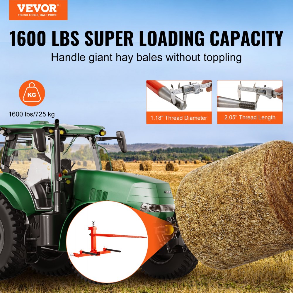 WBS-013 - 49" Heavy-Duty Hay Spear, 1600 lbs Capacity for Tractors