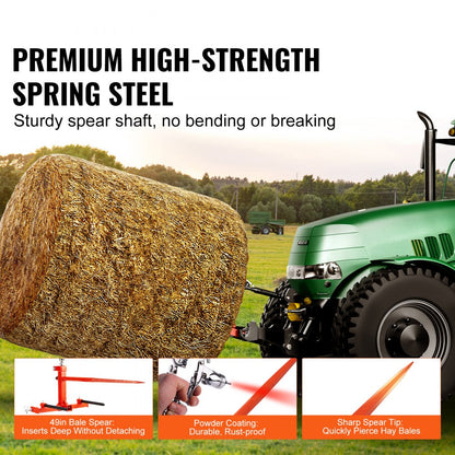 WBS-013 - 49" Heavy-Duty Hay Spear, 1600 lbs Capacity for Tractors