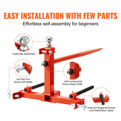 WBS-013 - 49" Heavy-Duty Hay Spear, 1600 lbs Capacity for Tractors