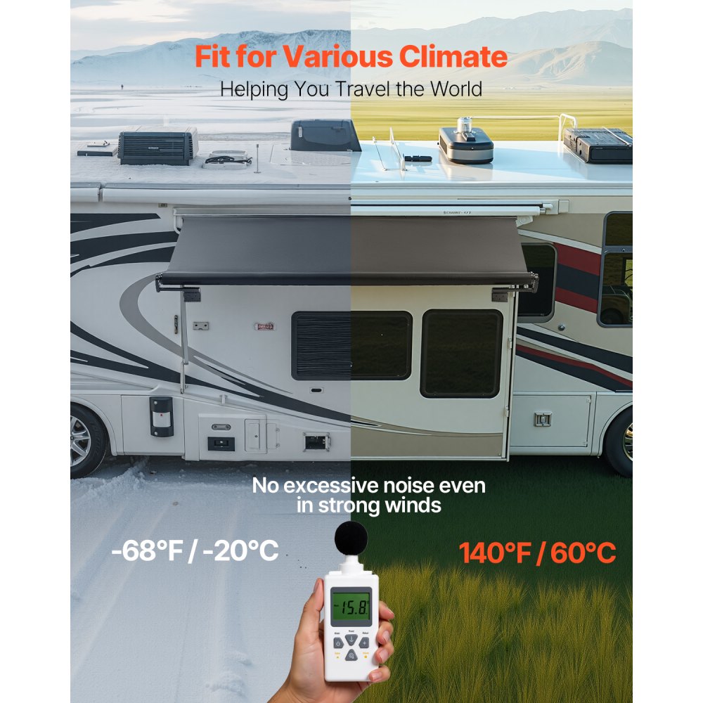 A6 - Durable 12' Black RV Awning with Waterproof PVC Fabric