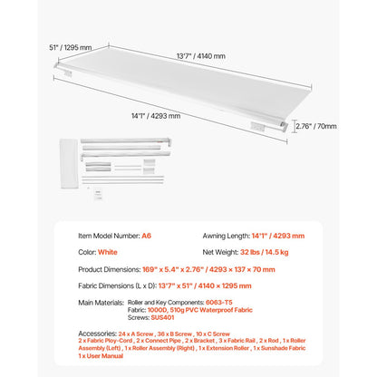 A6 - 13' Waterproof RV Slide Topper Awning with Durable PVC Fabric
