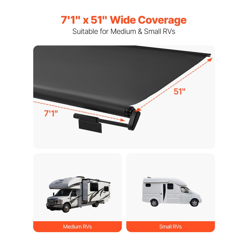 A6 - 7' Black Slide Topper Awning for RVs with Waterproof PVC Fabric