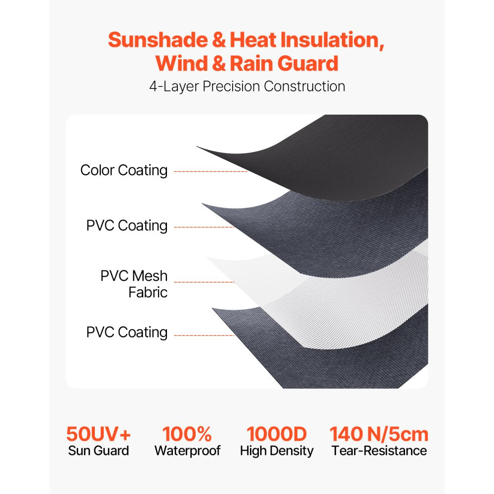 A6 - 7' Black Slide Topper Awning for RVs with Waterproof PVC Fabric