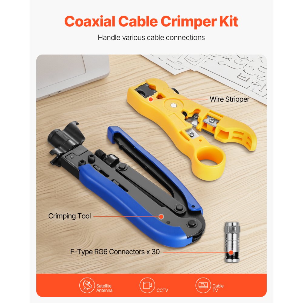 548AKIT-01 - Lightweight Crimper Kit with 30 RG6 Connectors & Tools