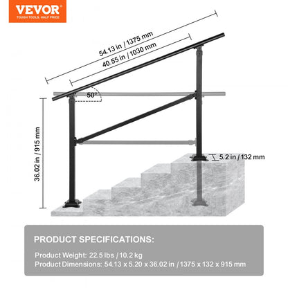 VV-OSR-3 - Adjustable Iron Handrail for 0-4 Steps, 24" Max Height