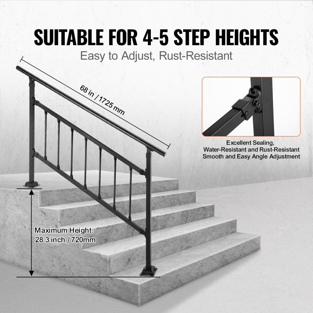 VV-OSRLG-4 Adjustable 0-5 Steps Wrought Iron Outdoor Handrail
