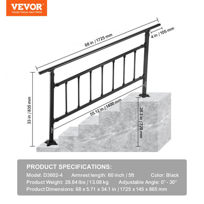 VV-OSRLG-4 Adjustable 0-5 Steps Wrought Iron Outdoor Handrail