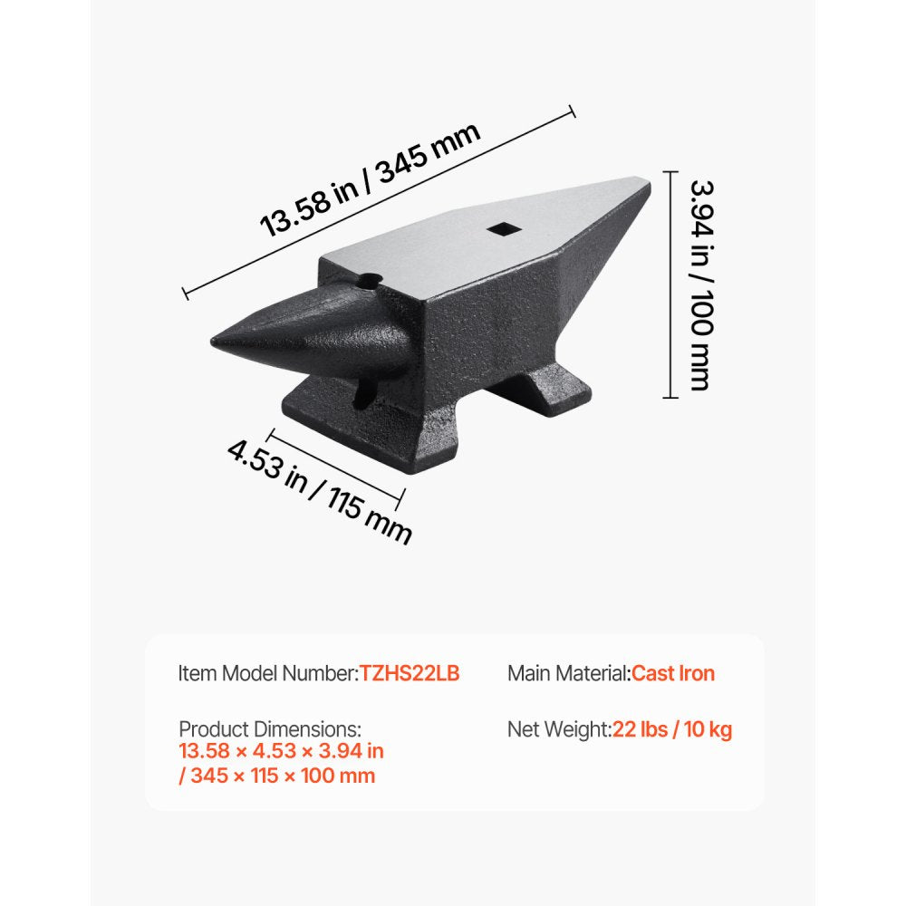 22BLACK - Durable 22 lbs Cast Steel Anvil for Blacksmithing Tasks