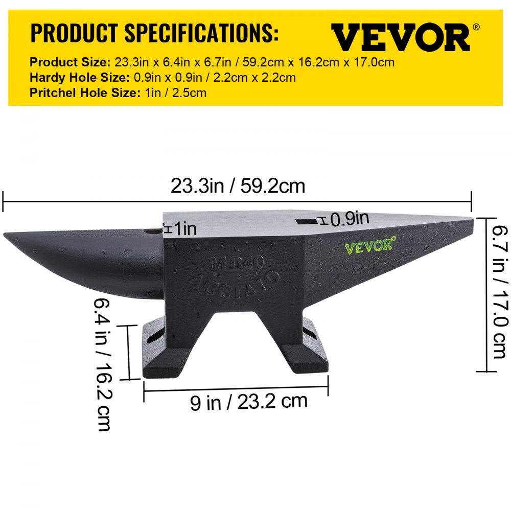 88BLACK - 23.3" Cast Iron Anvil for Metalworking Tasks
