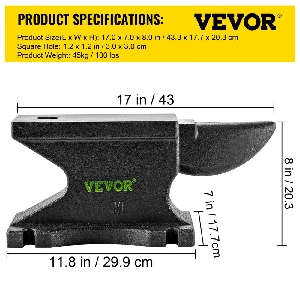 MT45 - 100 lbs Cast Iron Anvil with Single Horn Design