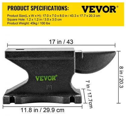 MT45 - 100 lbs Cast Iron Anvil with Single Horn Design