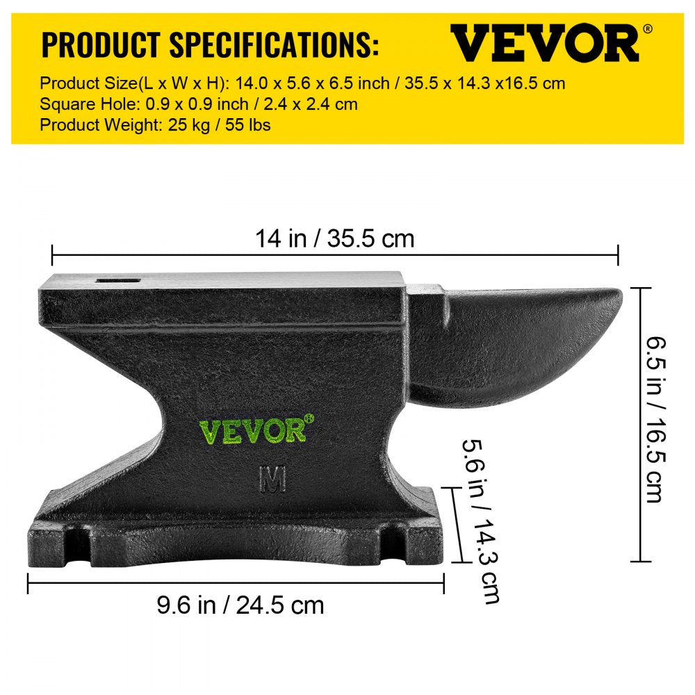MT245 - VEVOR 55 lbs Cast Iron Anvil, 14" x 5.6" x 6.5"