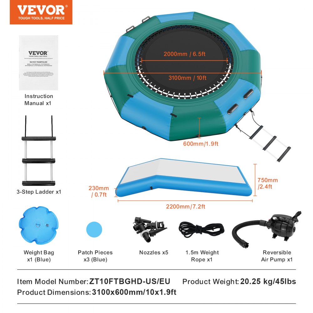 ZT10FTBGHD-US/EU - 10ft Inflatable Water Bouncer for Pools & Lakes