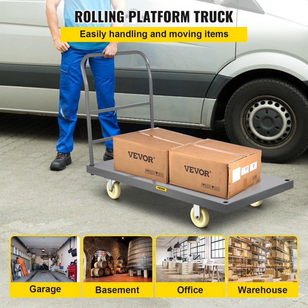 VV-PT-M4824 - Heavy-Duty Steel Platform Truck with 2000 lb Load Capacity