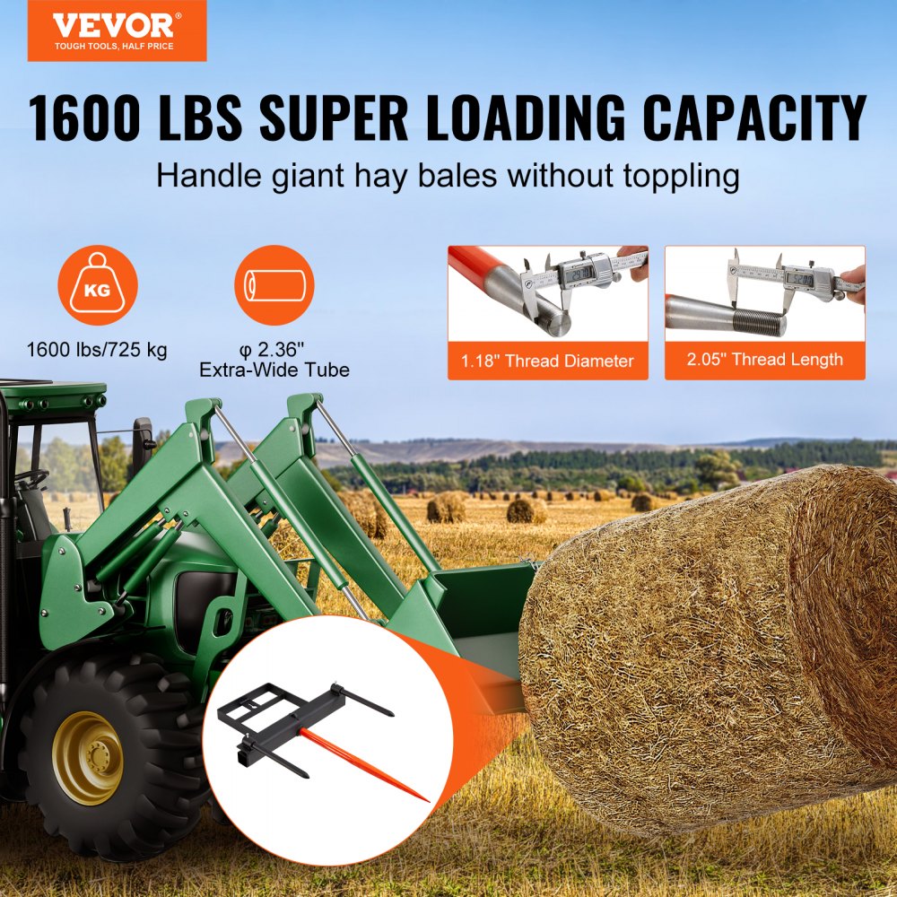 WBS-015 - Heavy-Duty 39" Hay Spear for Skid Steer Loaders