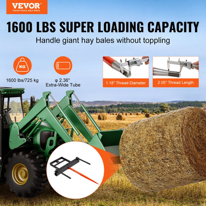 WBS-015 - Heavy-Duty 39" Hay Spear for Skid Steer Loaders