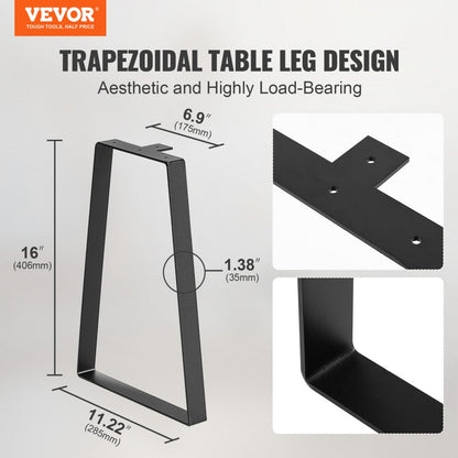 T6712-16 - 16" Matte Black Steel Table Legs for DIY Projects
