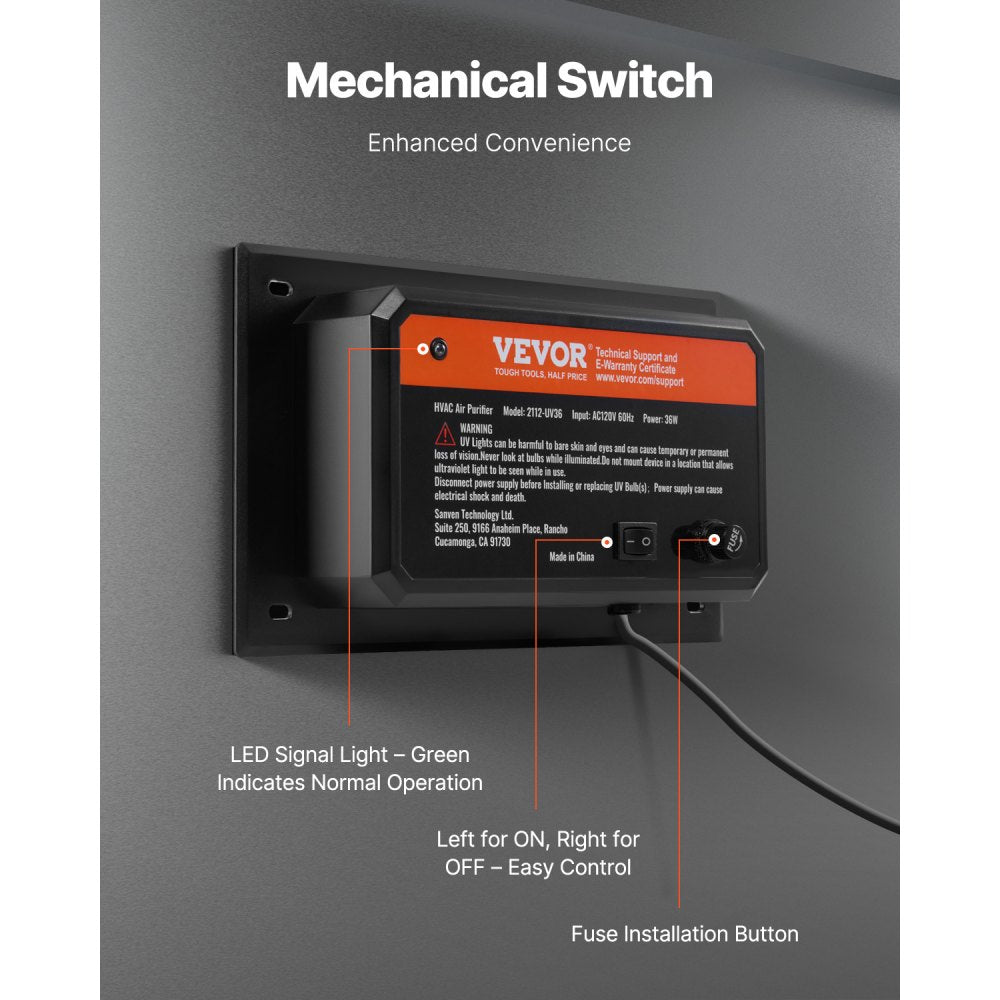 2112-UV36 - 36W UV Light HVAC Duct Purifier for 1,500 sq ft