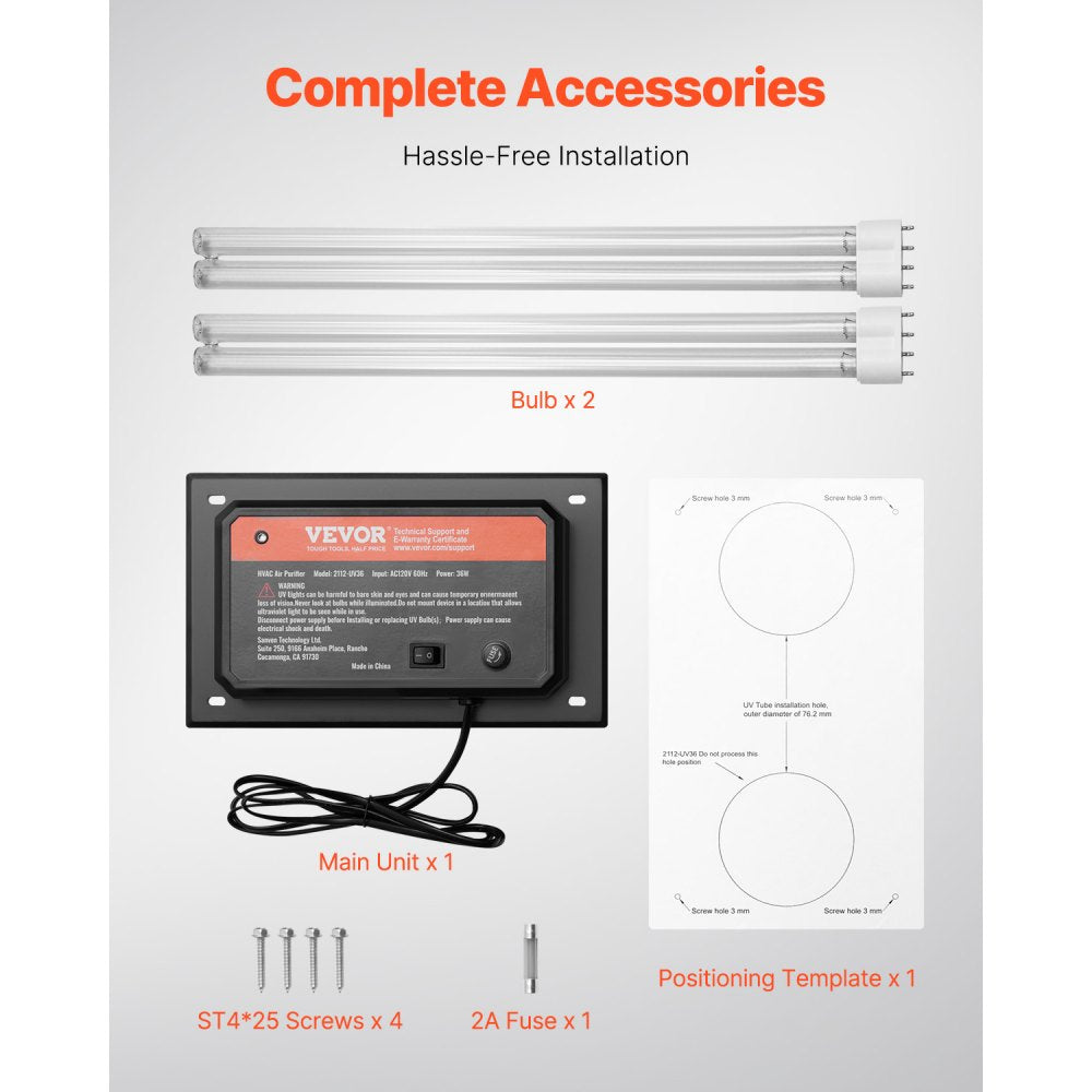 2112-UV36 - 36W UV Light HVAC Duct Purifier for 1,500 sq ft