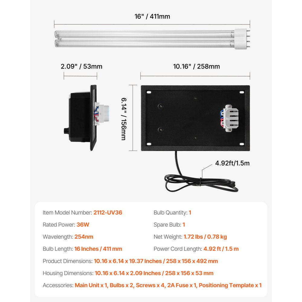 2112-UV36 - 36W UV Light HVAC Duct Purifier for 1,500 sq ft