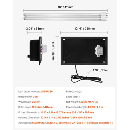 2112-UV36 - 36W UV Light HVAC Duct Purifier for 1,500 sq ft