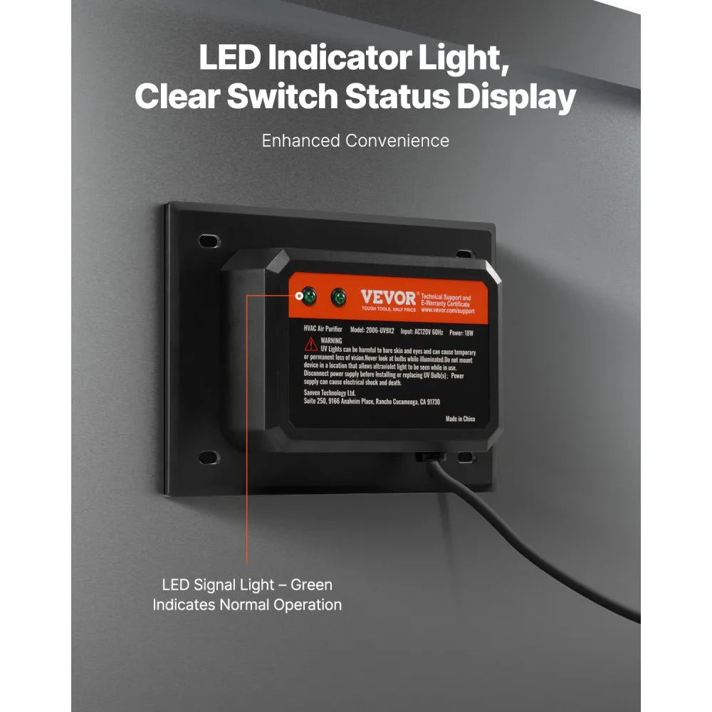 2006-UV9X2 - 18W HVAC Air Purifier for Clean Air, Covers 600 sq ft