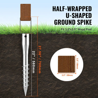 UX-3.5-27-1 - Durable No Dig Ground Anchor for 3.5" Timber, 27.56" Tall