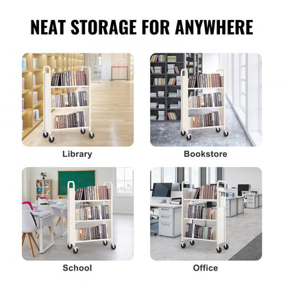 HXTC-V - Heavy-Duty 330 lbs Book Cart with V-Shaped Shelves