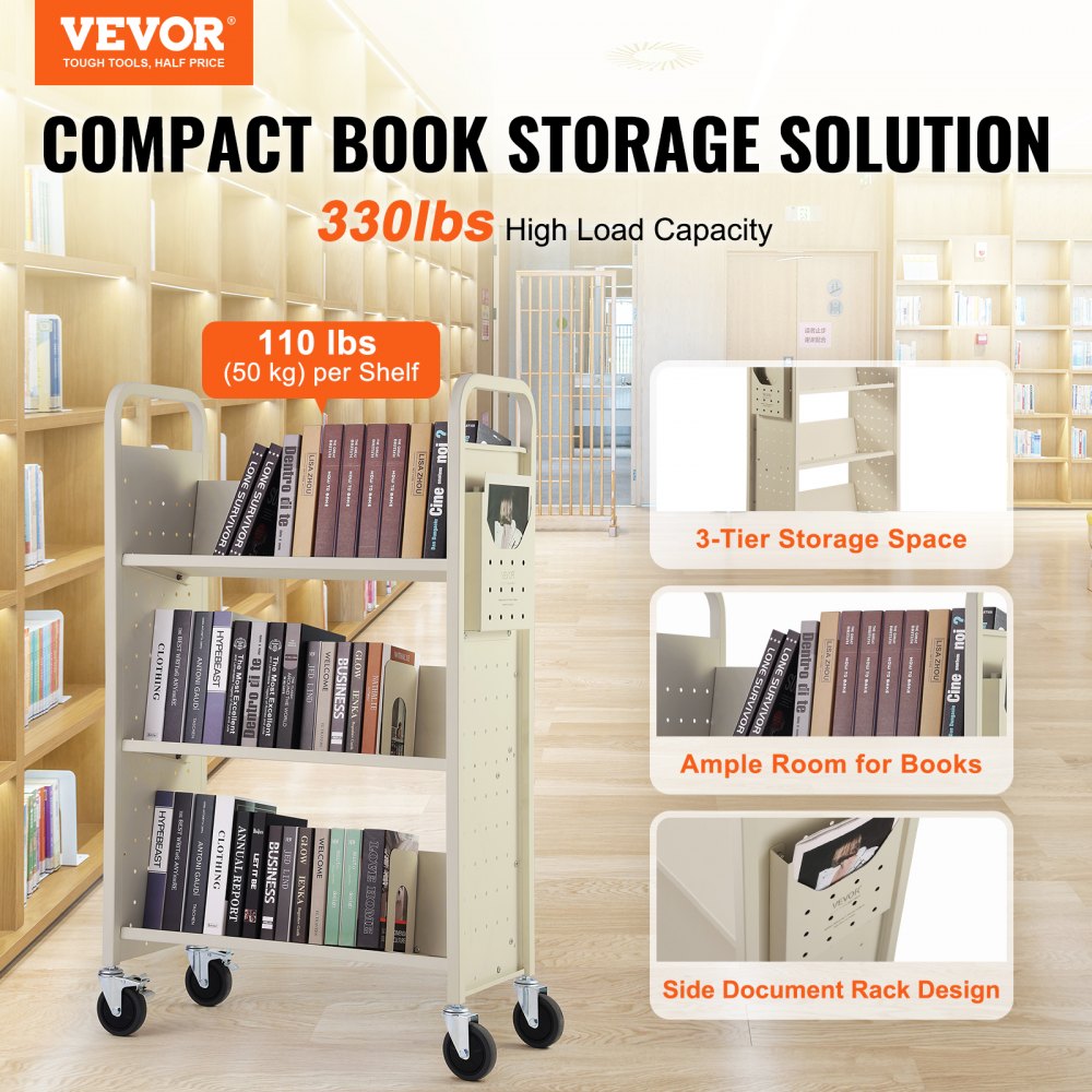 HXTC-V - Heavy-Duty VEVOR Book Cart, 31.1" with 330 lbs Capacity