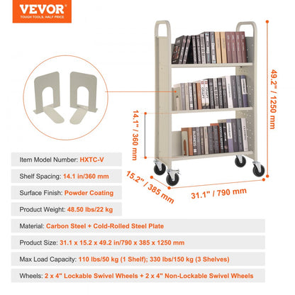 HXTC-V - Heavy-Duty VEVOR Book Cart, 31.1" with 330 lbs Capacity
