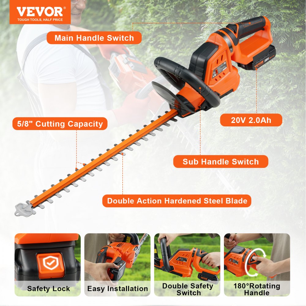 SF8A609 - 20V Cordless 18-inch Hedge Trimmer with 180° Rotating Head