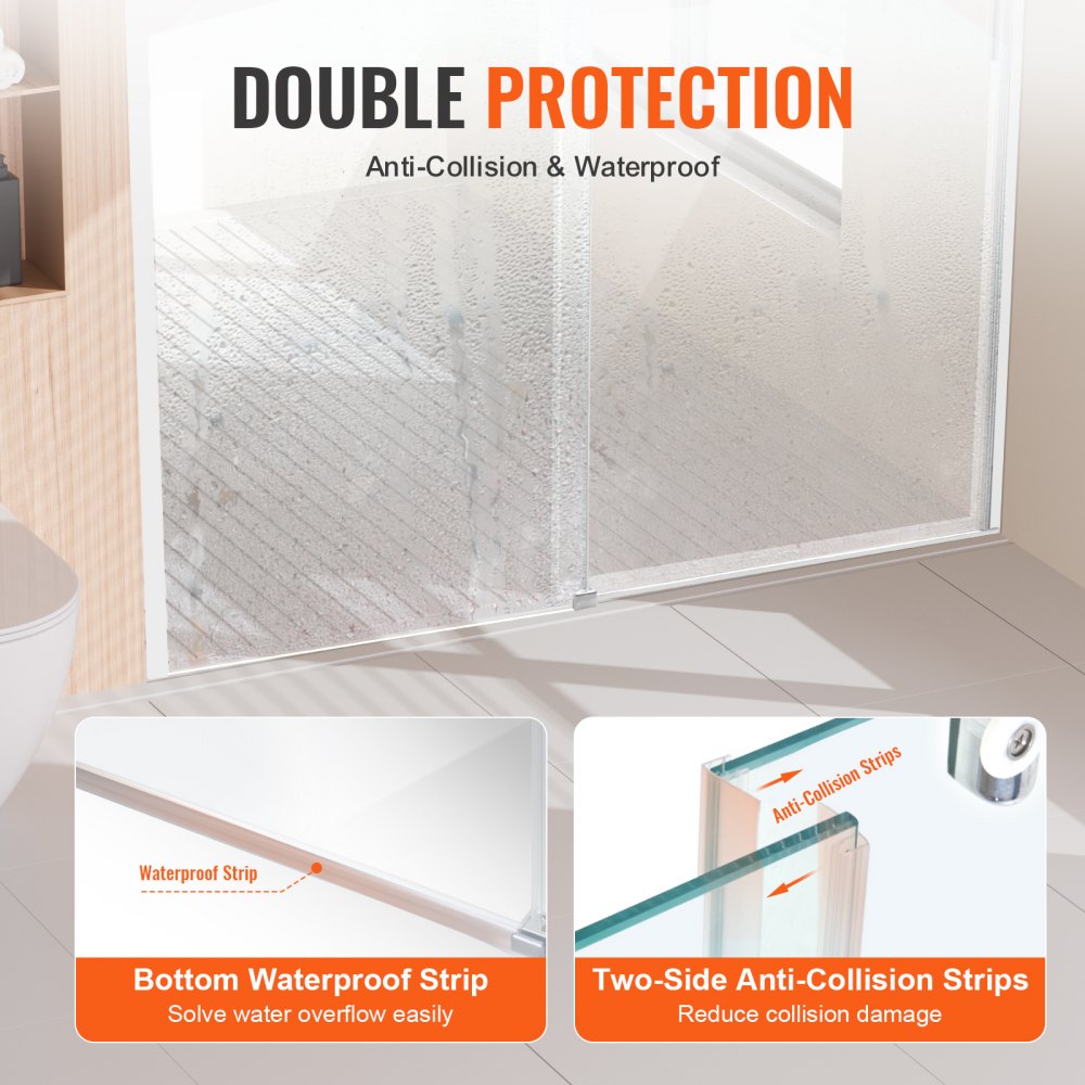 CNH-PF-S721A CH - 58-59" Frameless Shower Door with 5/16" Thick Glass