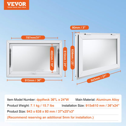dpptfwck36L*24W - 36"x24" Aluminum Concession Window with 85° Opening