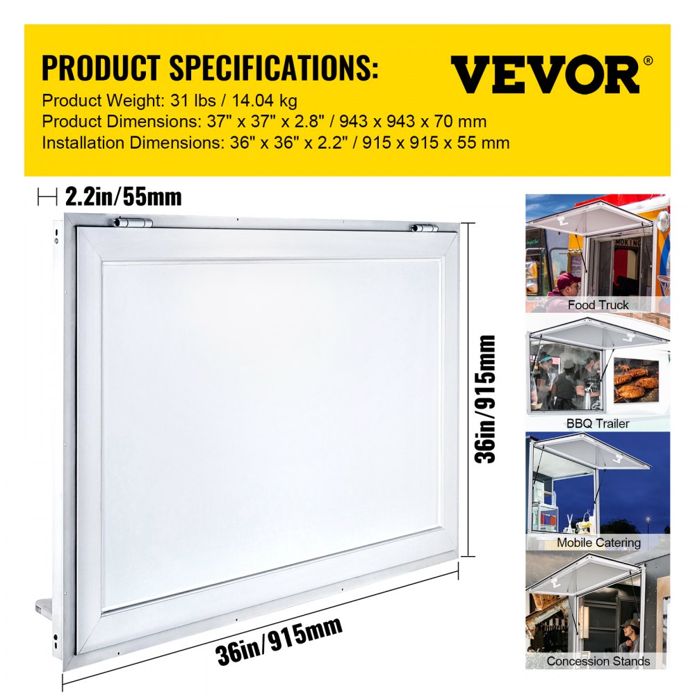 010308155361 - 36 x 36 Inch Aluminum Concession Window with Lock and Pneumatic Rods