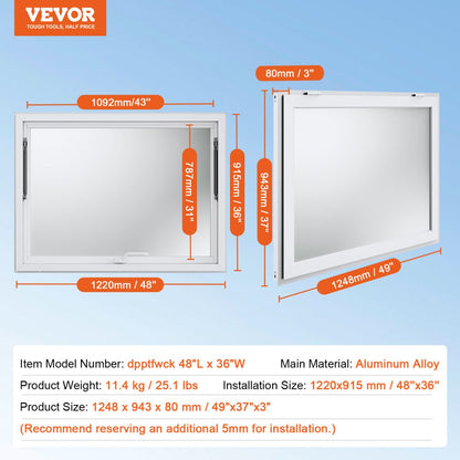 dpptfwck48L*36W - 48” Concession Window Awning for Food Trucks, Durable Aluminum