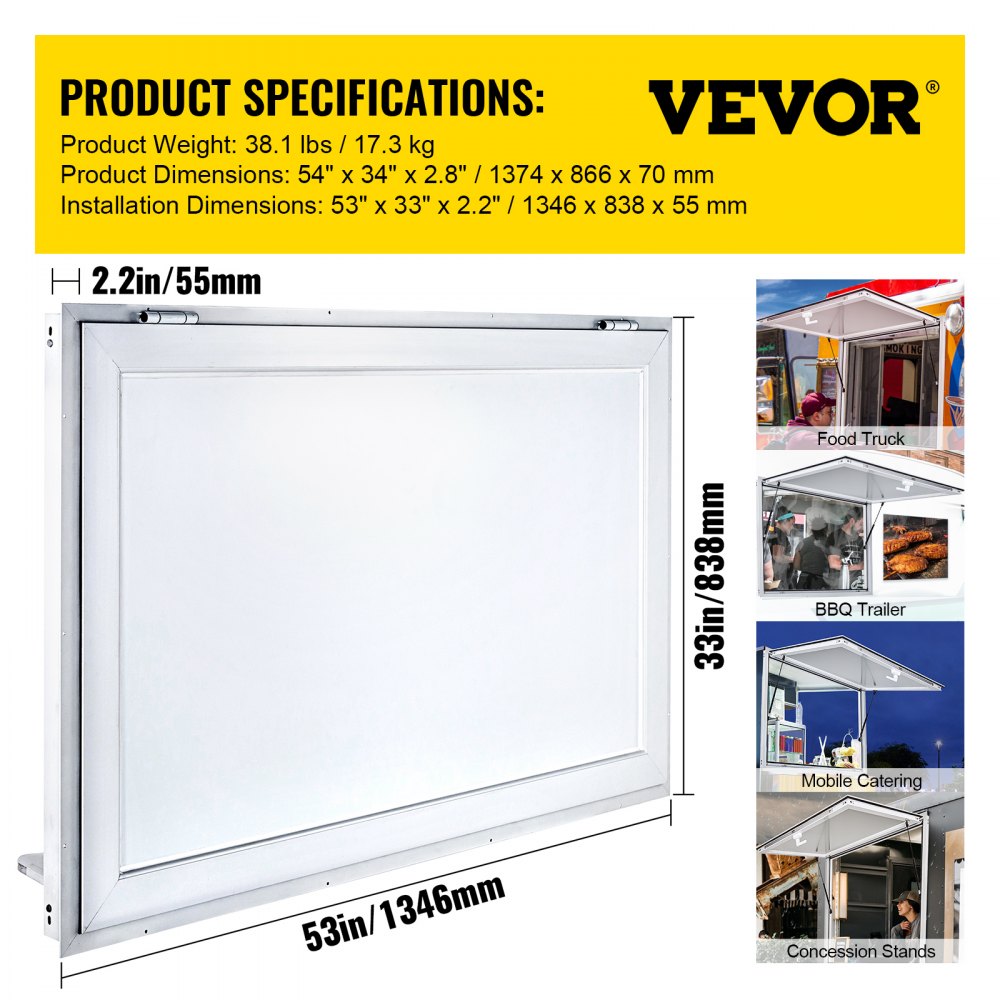 010742838913 - Durable Aluminum Concession Window with 53x33 Inch Dimensions